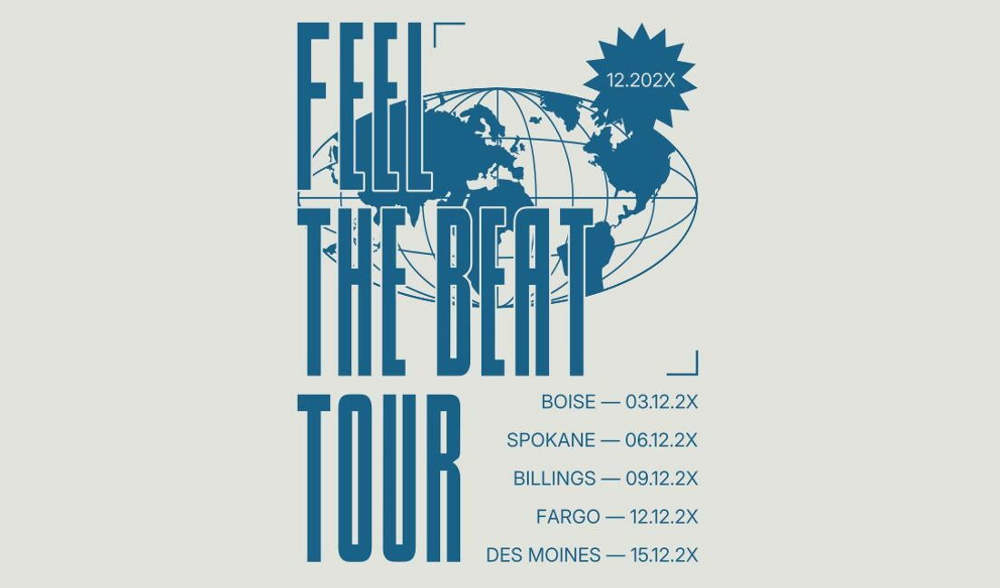 Plantilla de diseño para camiseta Diseño de cartel de gira con la frase "siente el ritmo"