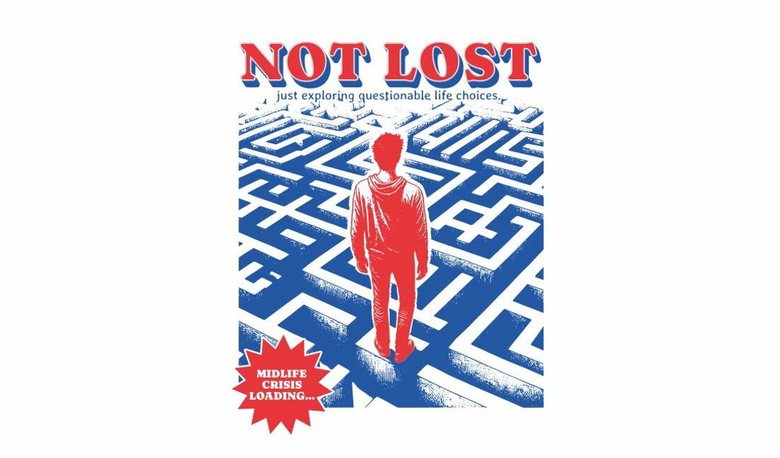 Humorvolles Labyrinth-Design mit motivierendem Zitat T-Shirt-Designvorlage