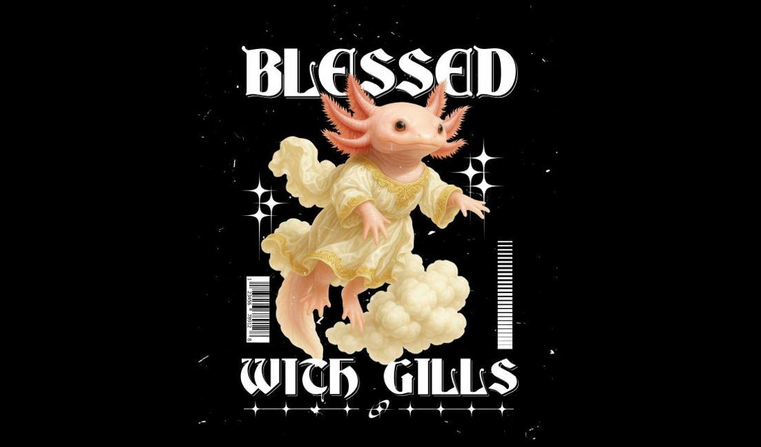 Plantilla de diseño para camiseta Diseño de arte de ajolote caprichoso con un mensaje lúdico.