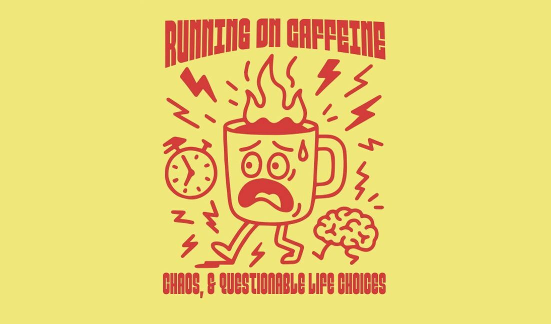 Lustiges Koffein-Zitat-Design mit verzweifelter Kaffeetasse T-Shirt-Designvorlage