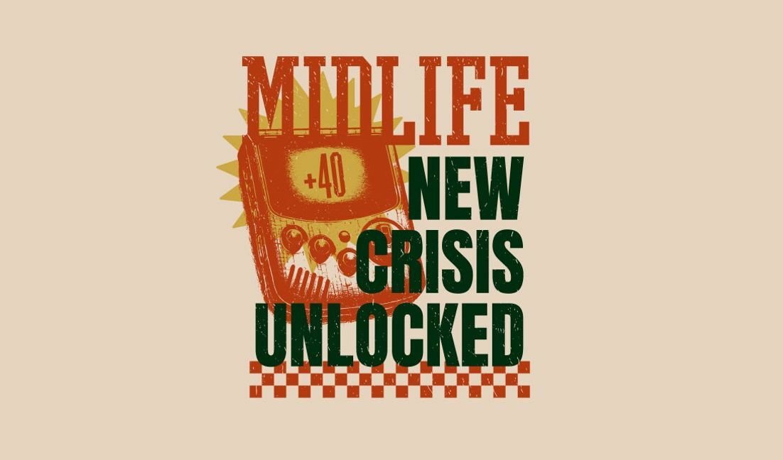 Plantilla de diseño para camiseta Diseño retro lúdico de la crisis de la mediana edad