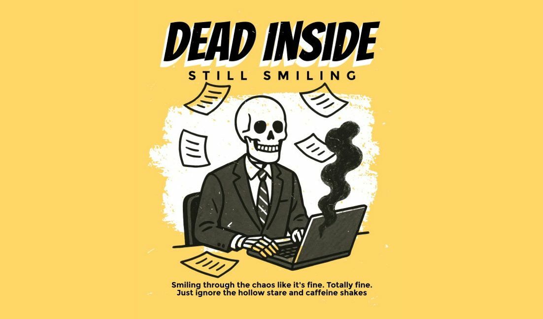 Plantilla de diseño para camiseta Diseño de cita humorística sobre trabajo de esqueleto