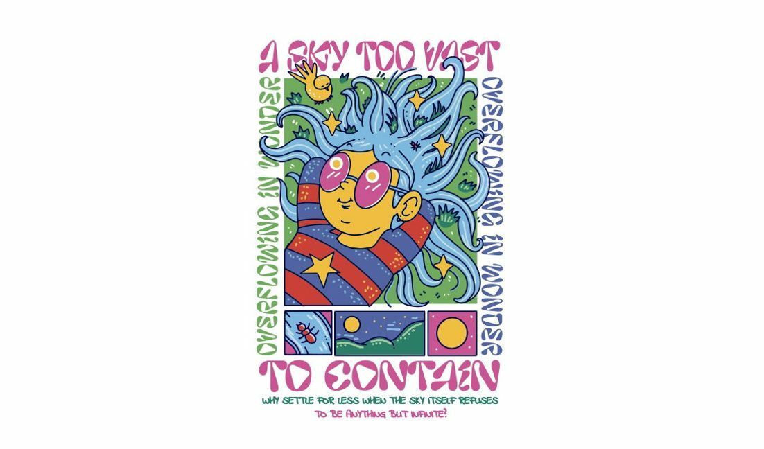 Plantilla de diseño para camiseta Ilustración caprichosa inspirada en el cielo con citas.