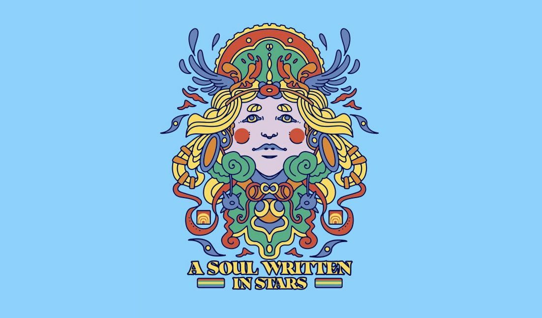 Plantilla de diseño para camiseta Diseño de alma caprichosa con elementos celestiales.