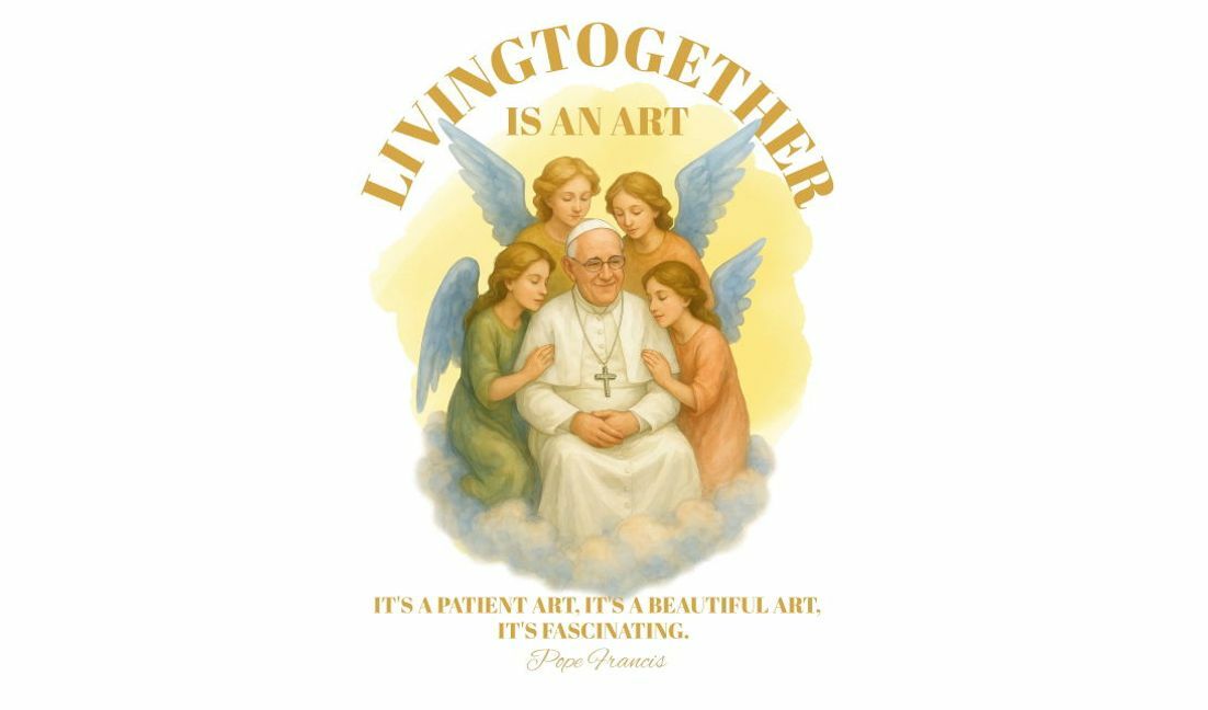Inspirierende Kunst mit Papst Franziskus und Engeln T-Shirt-Designvorlage
