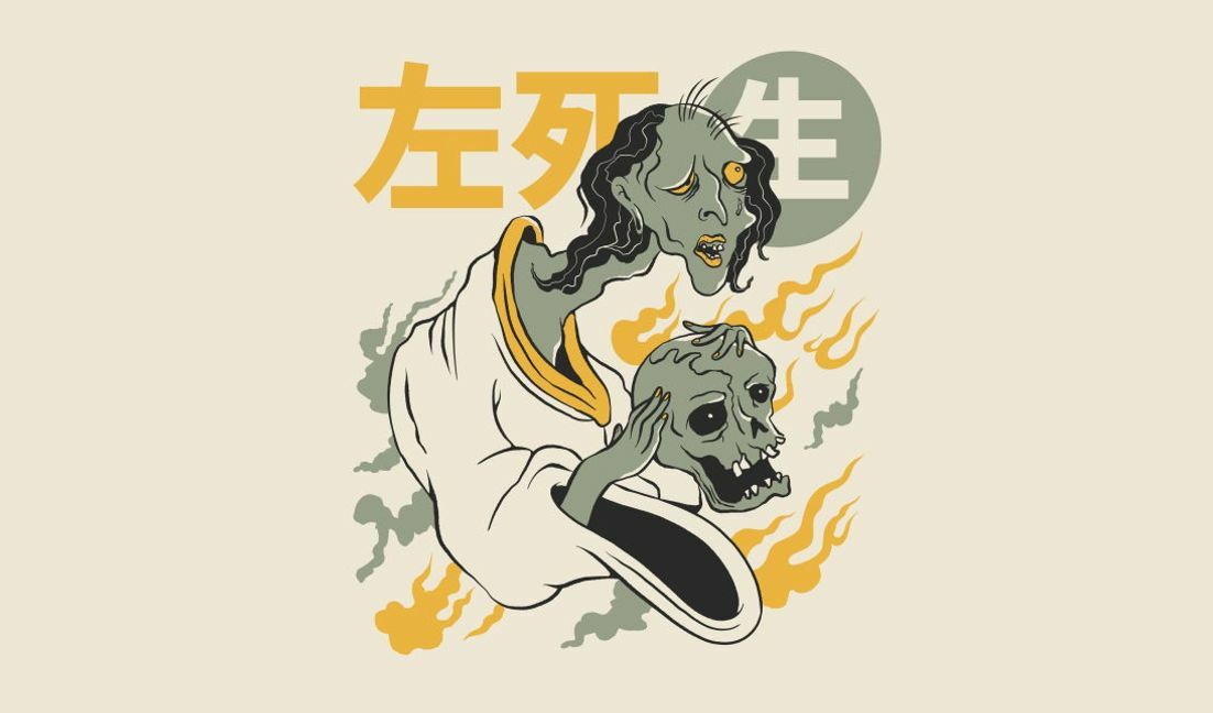Haunting spirit illustration with ghostly figure t-shirt design template