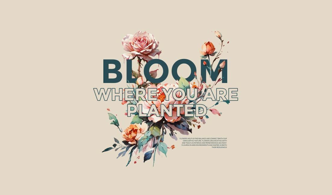 Inspirational floral design with bloom quote t-shirt design template