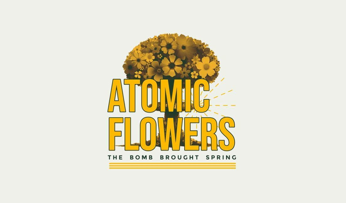 Modelo de design para camiseta Design de flores atômicas com citação impactante