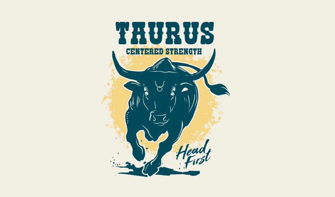 Dynamic taurus bull design with strength theme t-shirt design template