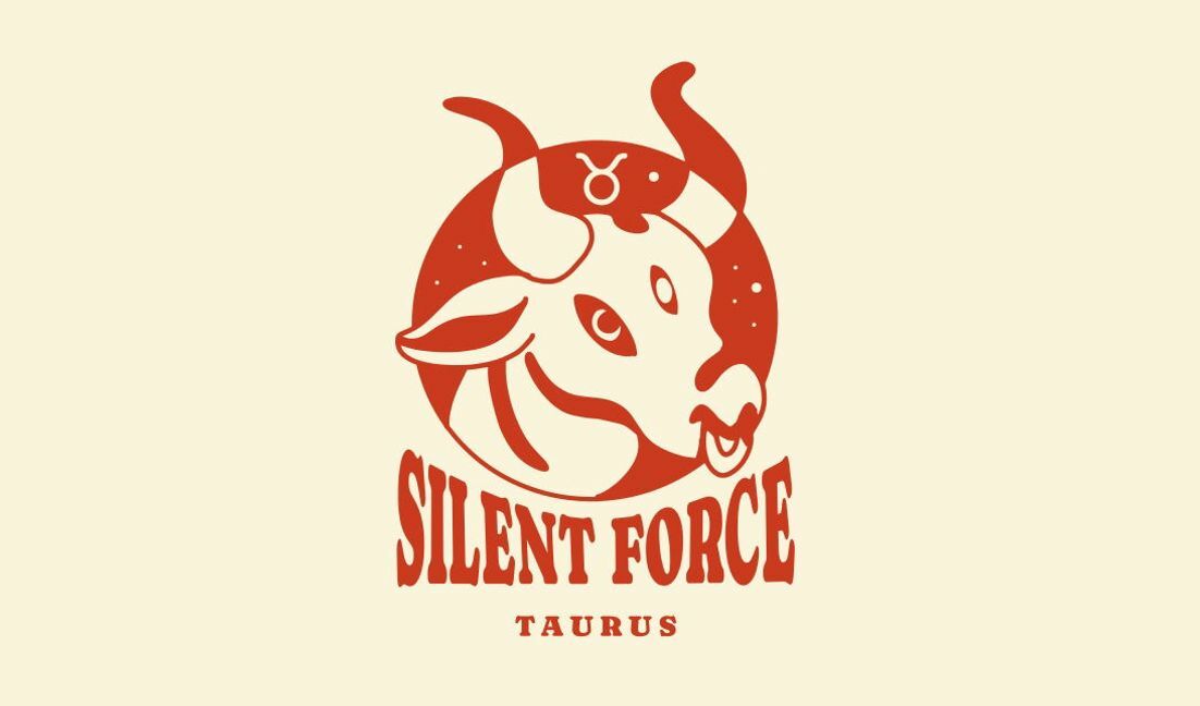 Bold taurus zodiac illustration with silent force theme t-shirt design template