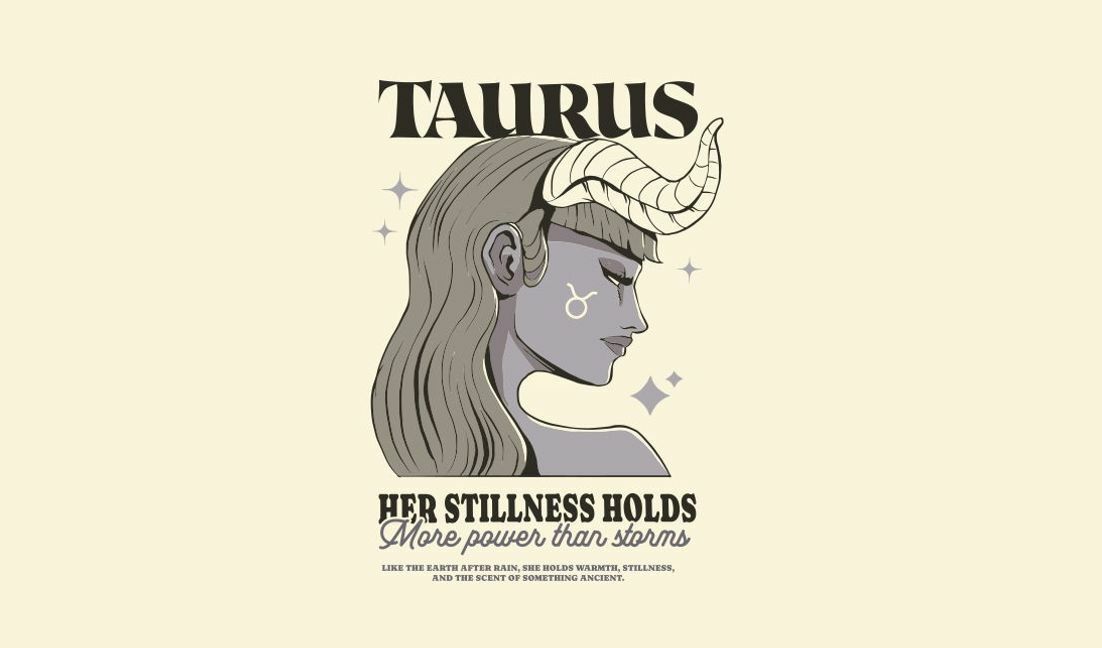 Astrological taurus illustration with empowering quote t-shirt design template