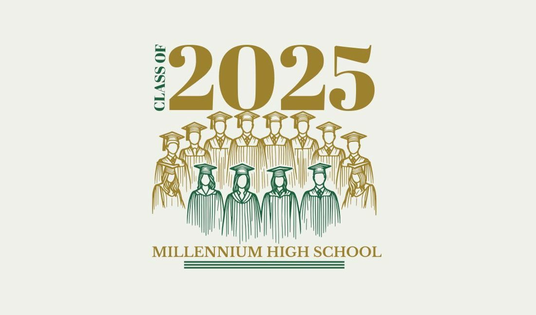 Gestaltung der Abschlussfeier für den Jahrgang 2025 der Millennium High School T-Shirt-Designvorlage