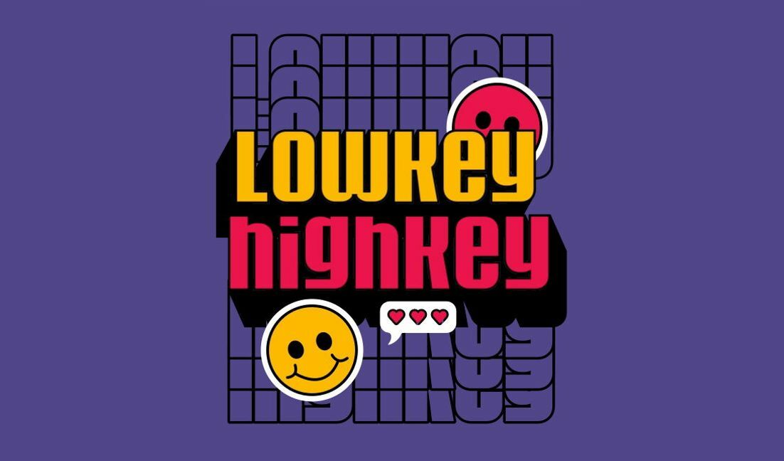 Verspieltes Lowkey-Highkey-Textdesign mit Smileys T-Shirt-Designvorlage