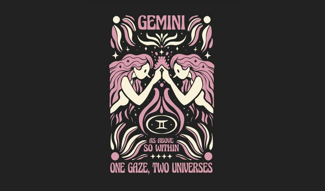 Modelo de design para camiseta Ilustração do zodíaco de Gêmeos com tema celestial