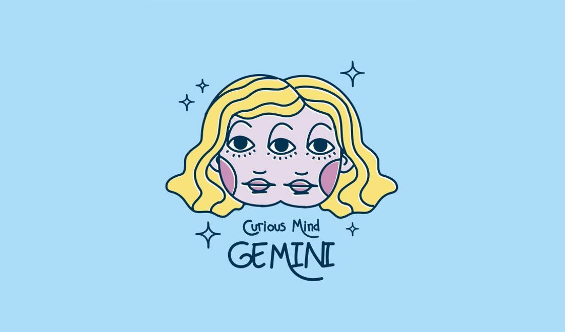 Plantilla de diseño para camiseta Ilustración de Géminis juguetón con tema de mente curiosa