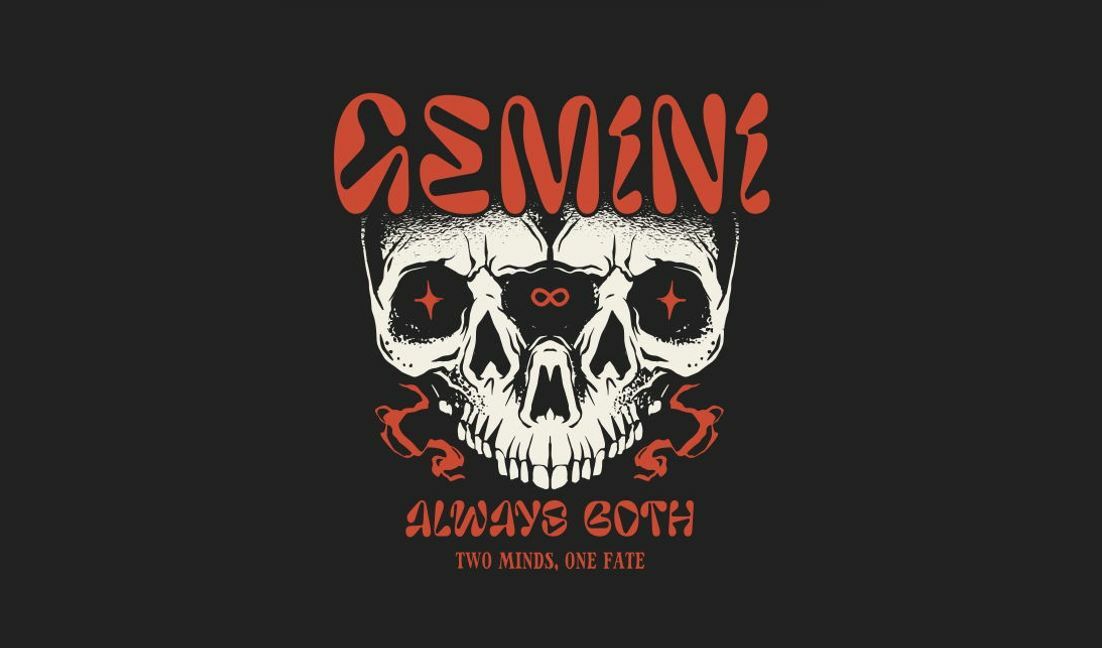 Unique gemini skull graphic design t-shirt design template