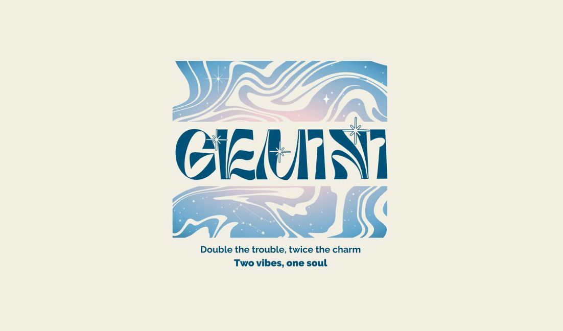 Gemini zodiac t-shirt design with playful lettering t-shirt design template
