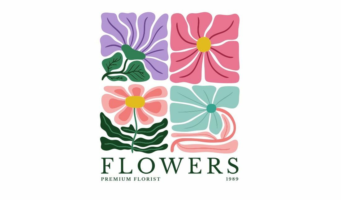 Whimsical floral illustration for premium florist t-shirt design template