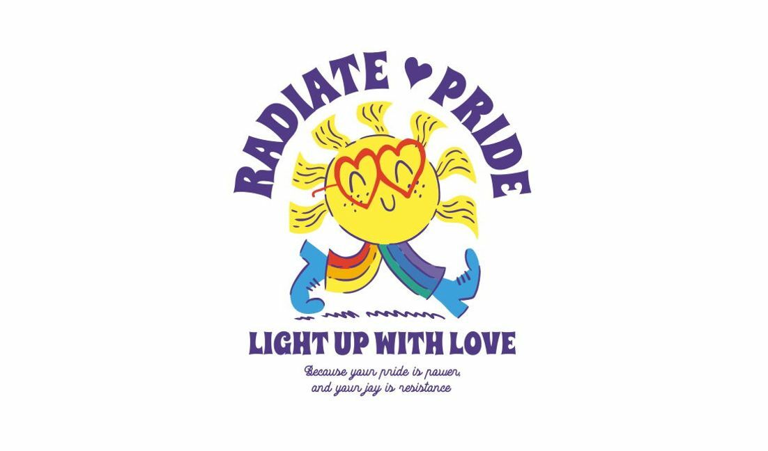 Plantilla de diseño para camiseta Ilustración de un sol lúdico con mensaje de orgullo