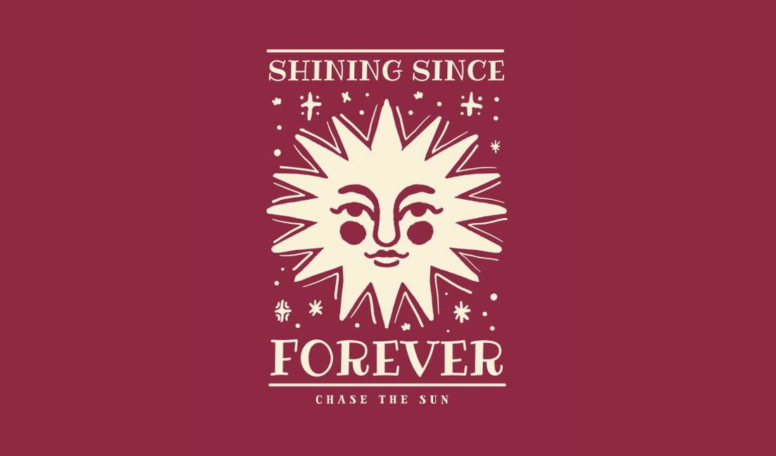 Whimsical sun illustration with inspiring quote t-shirt design template