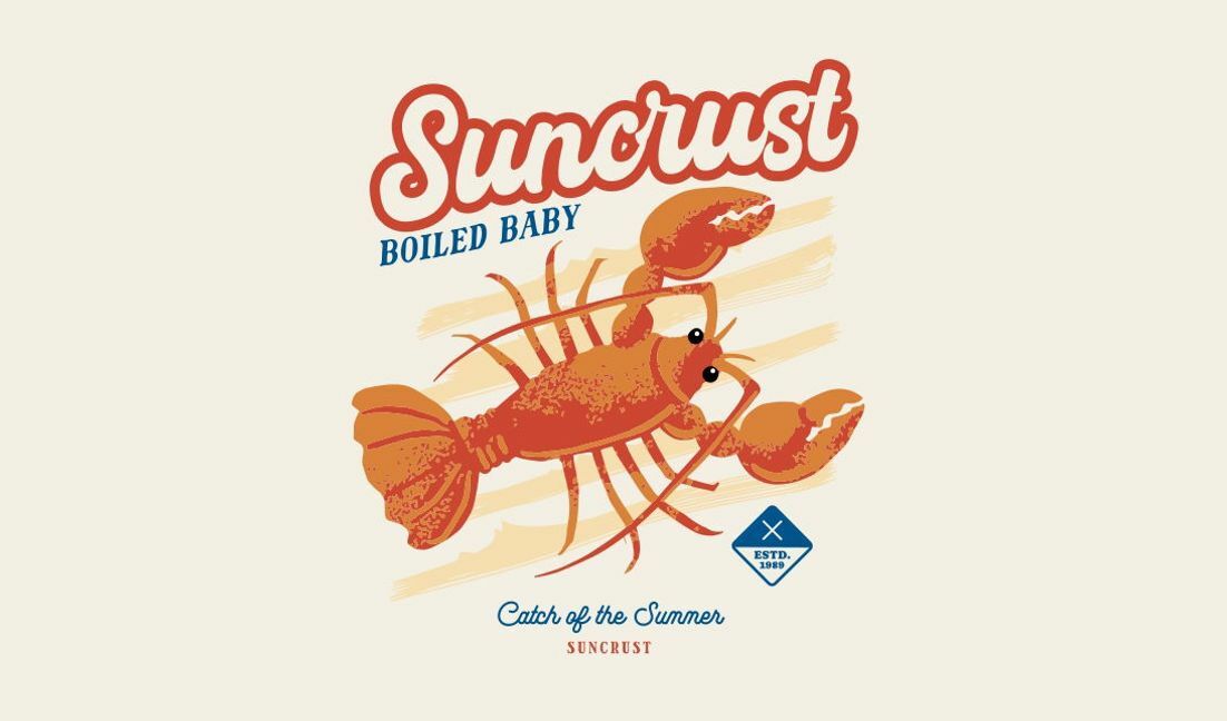 Modelo de design para camiseta Design de pôster vintage de frutos do mar com uma lagosta