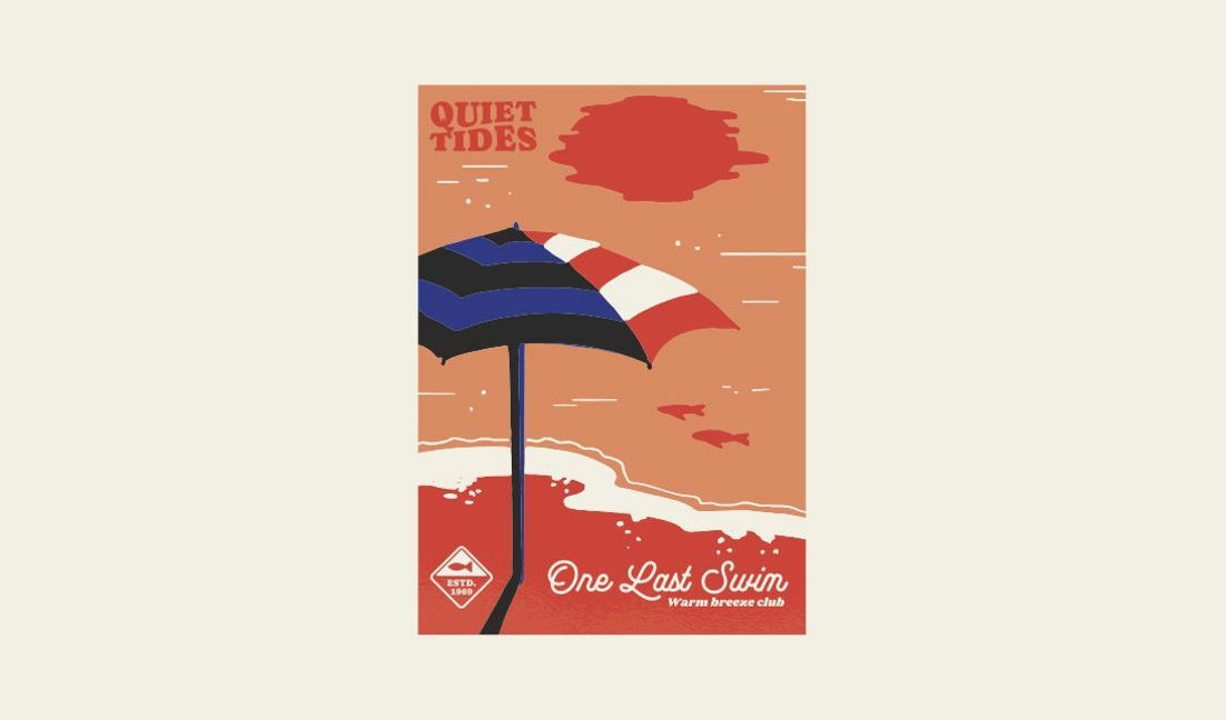 Vintage beach umbrella print featuring serene ocean scene t-shirt design template