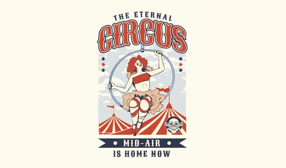 Whimsical circus aerialist design t-shirt design template