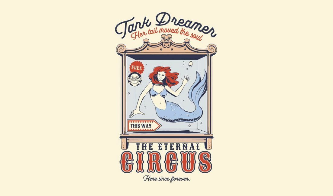 Plantilla de diseño para camiseta Diseño de soñador de tanque de sirena para temática de circo.
