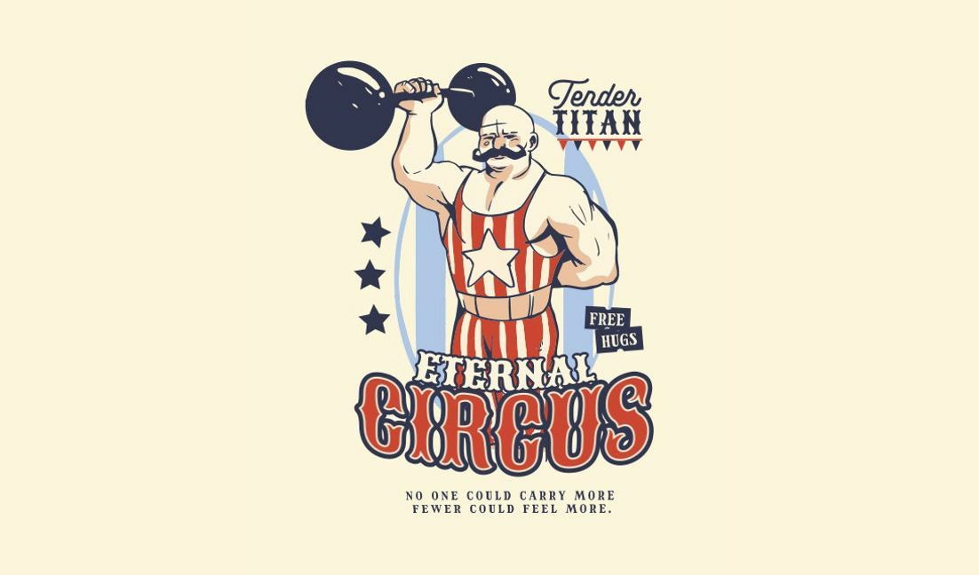 Modelo de design para camiseta Design gráfico de homem forte de circo vintage