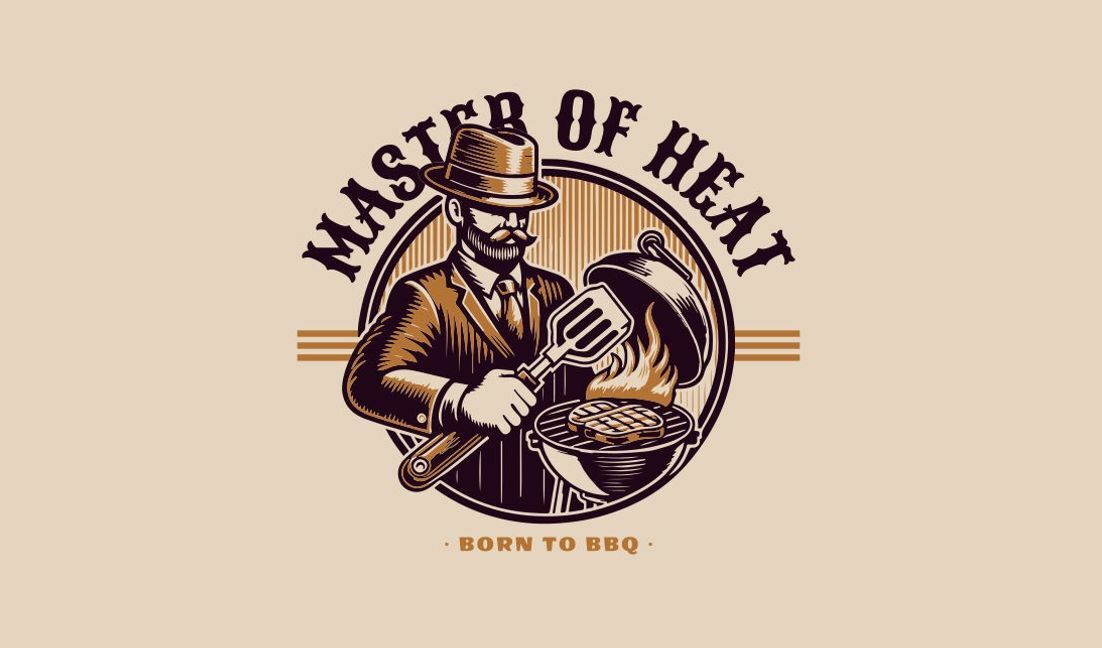 Modelo de design para camiseta Ilustração vintage de chef de churrasco com um slogan atraente