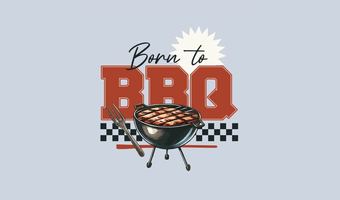 Plantilla de diseño para camiseta Ilustración divertida de una parrilla de barbacoa para los amantes de la cocina.