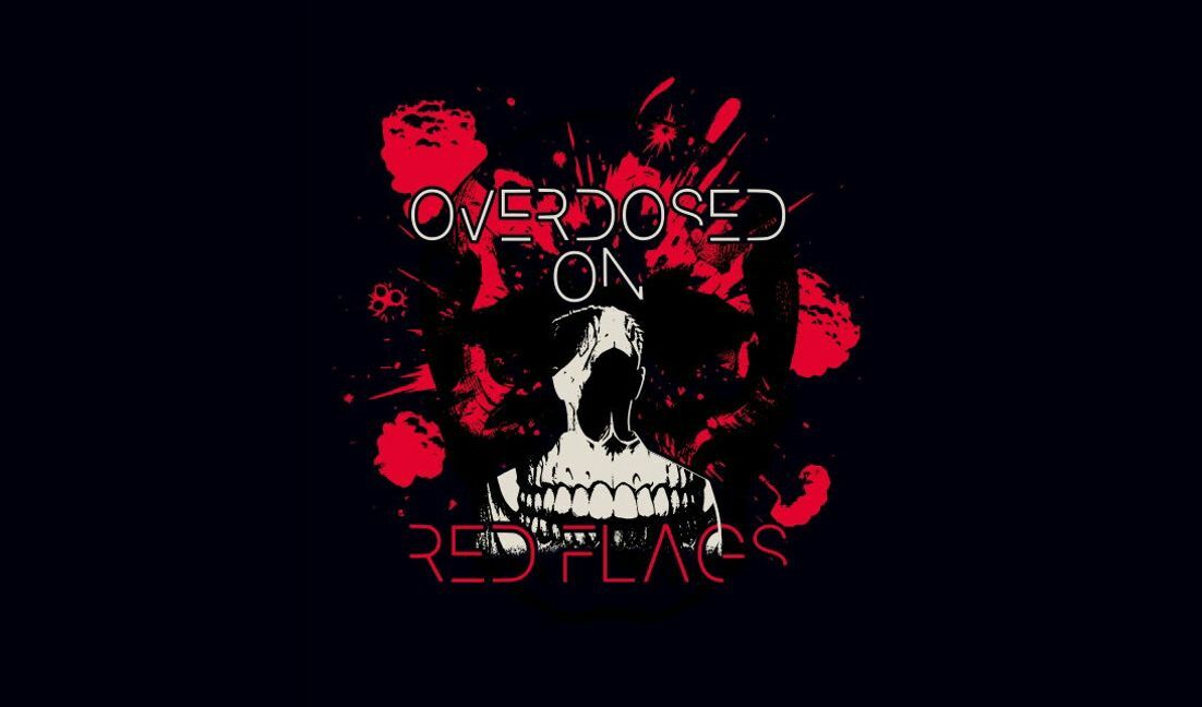 Plantilla de diseño para camiseta Diseño gráfico de calaveras vanguardistas y banderas rojas