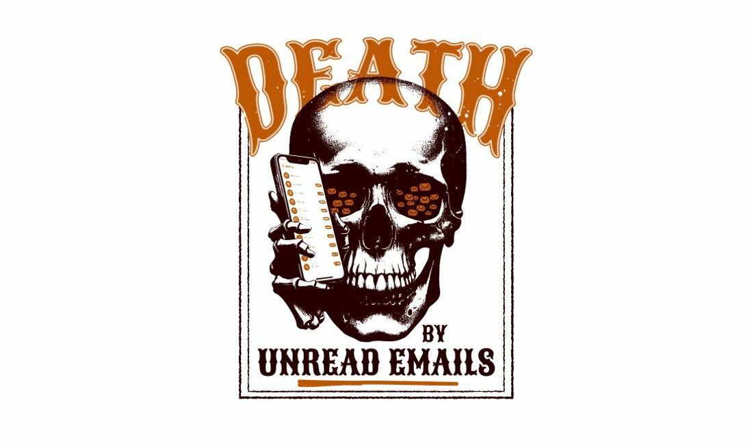 Modelo de design para camiseta Design de caveira humorística sobre e-mails não lidos