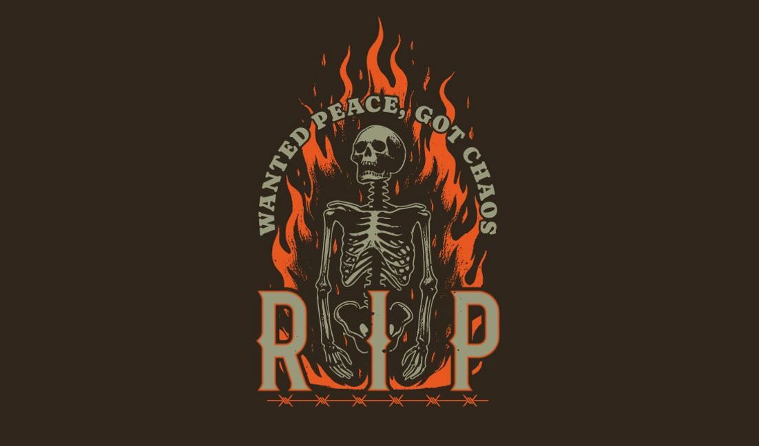 Kantiges Skelett-Design mit chaotischen Flammen T-Shirt-Designvorlage