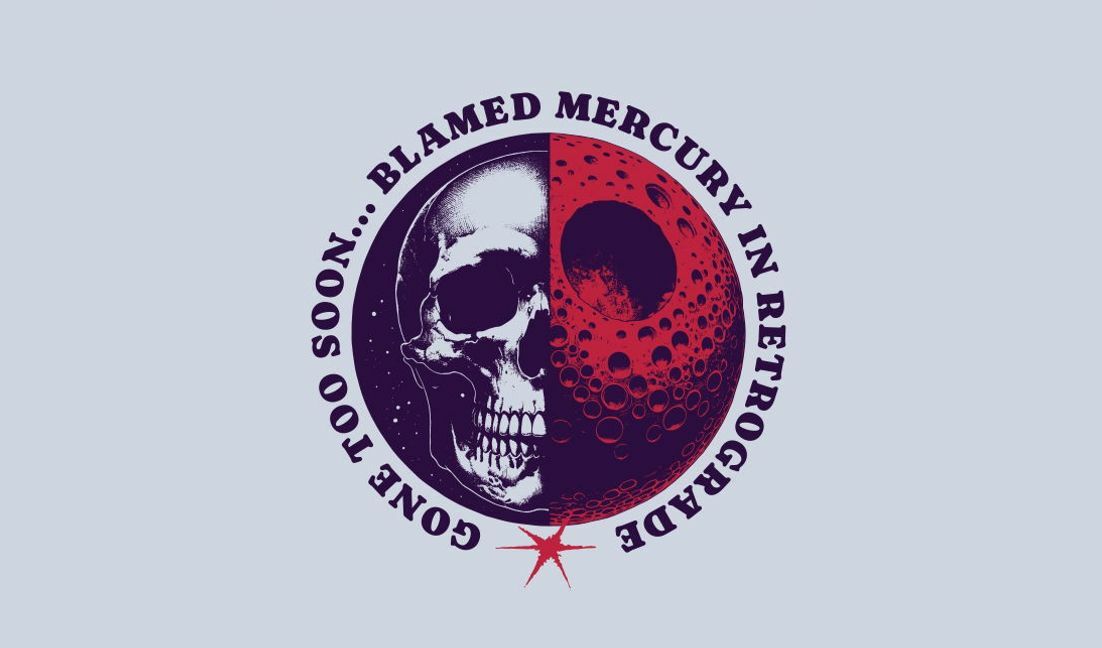 Plantilla de diseño para camiseta Diseño gráfico único de calavera y luna.