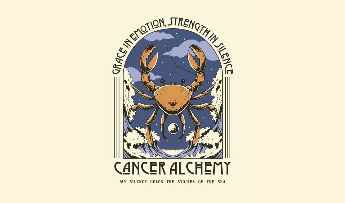 Astrological crab illustration with empowering quote t-shirt design template
