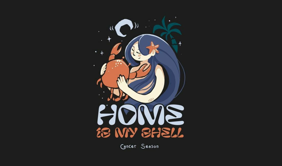 Verspieltes Krabben- und Mädchendesign für die Krebssaison T-Shirt-Designvorlage