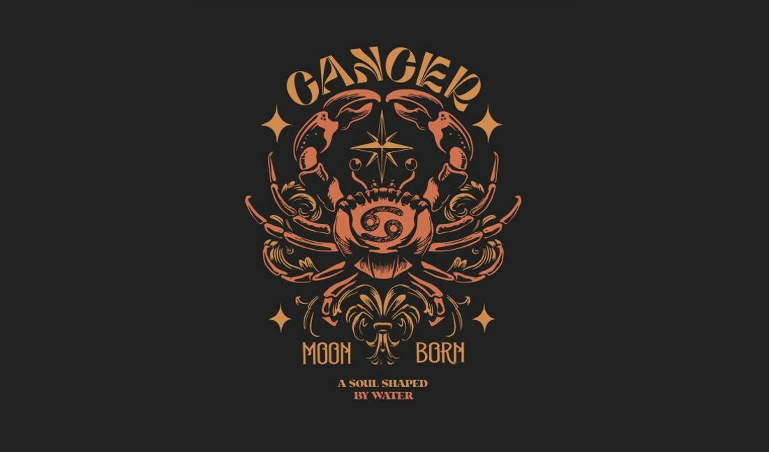 Plantilla de diseño para camiseta Diseño de cangrejo del zodíaco Cáncer con elementos celestiales