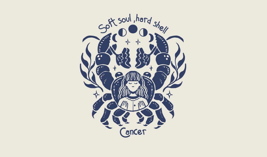Modelo de design para camiseta Ilustração astrológica de caranguejo canceriano com design calmante