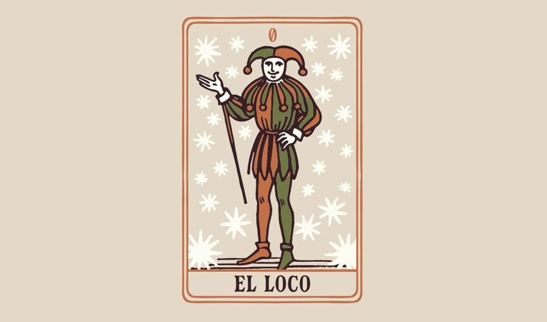 Whimsical jester illustration for tarot card design t-shirt design template
