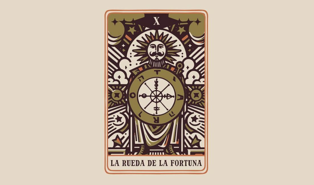 Modelo de design para camiseta Design intrincado de cartas de tarô com la rueda de la fortuna