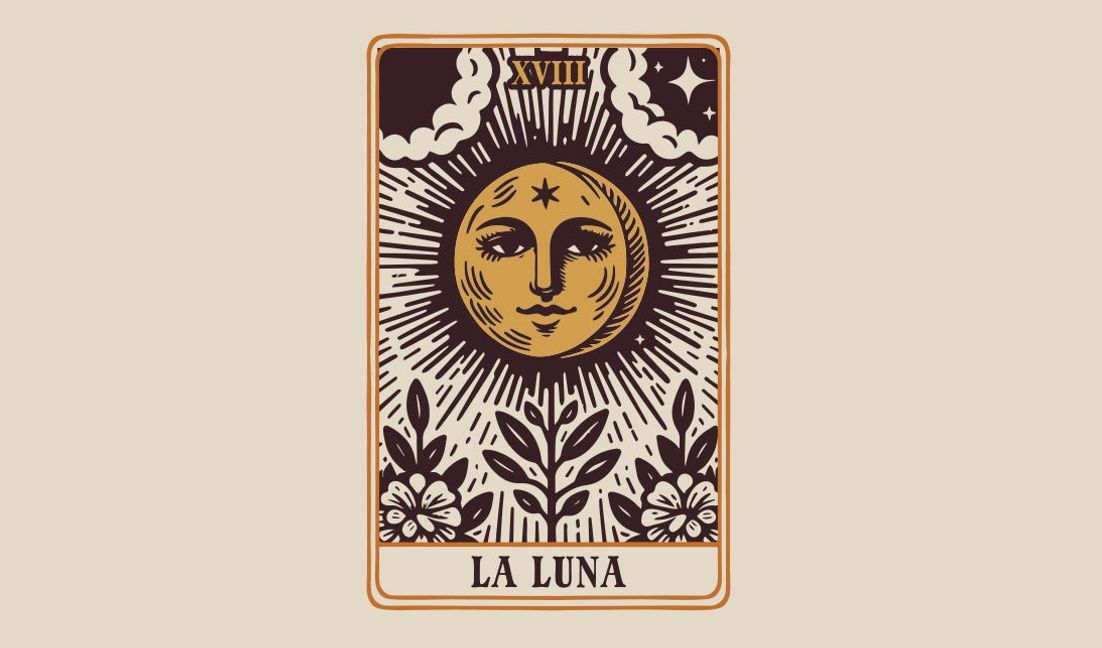 Whimsical lunar tarot card illustration t-shirt design template