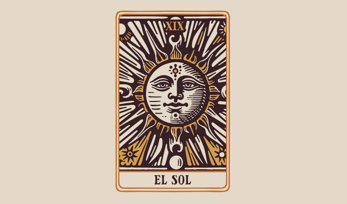 Symbolisches Tarotkartendesign mit El Sol T-Shirt-Designvorlage