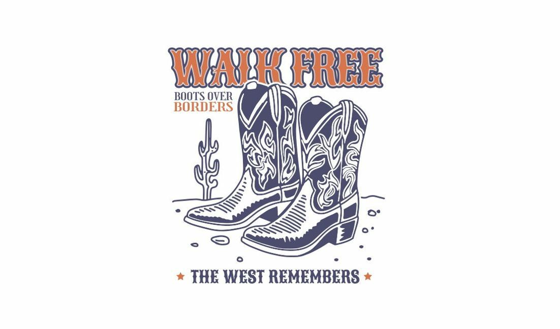 Modelo de design para camiseta Design gráfico de bota de cowboy estilosa com uma citação motivacional