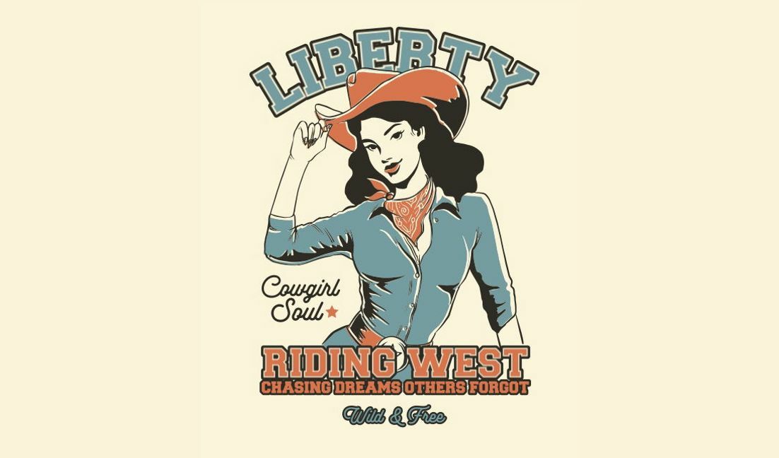 Vintage cowgirl riding west design t-shirt design template