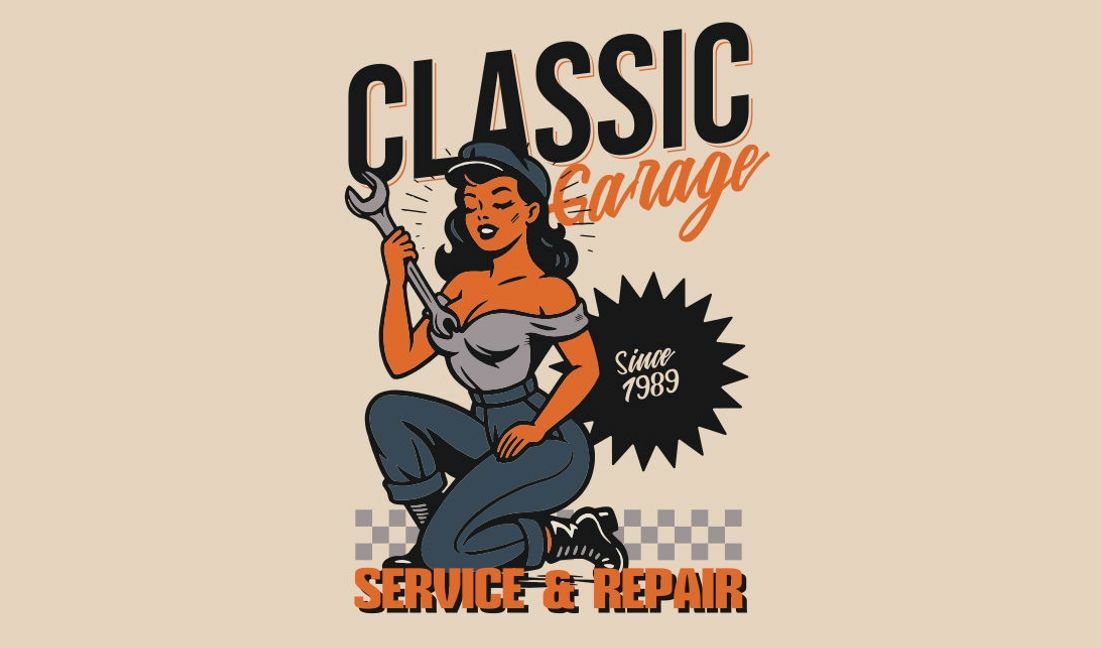 Modelo de design para camiseta Projeto de mecânica vintage para serviço de garagem