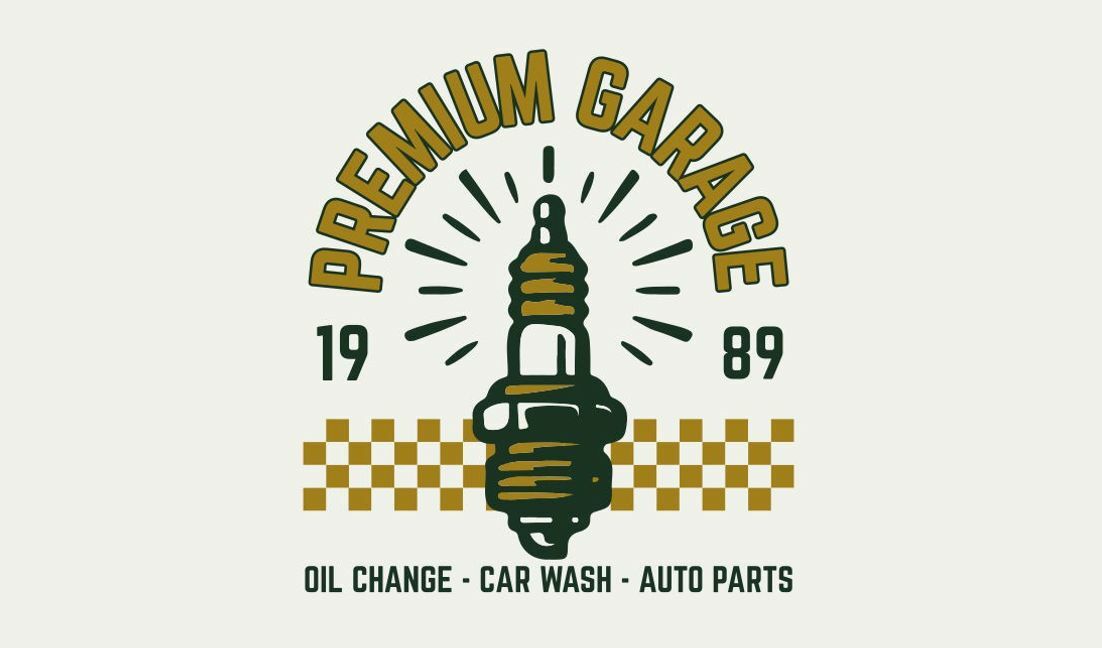 Vintage-Garage-Service-Design mit Zündkerze T-Shirt-Designvorlage