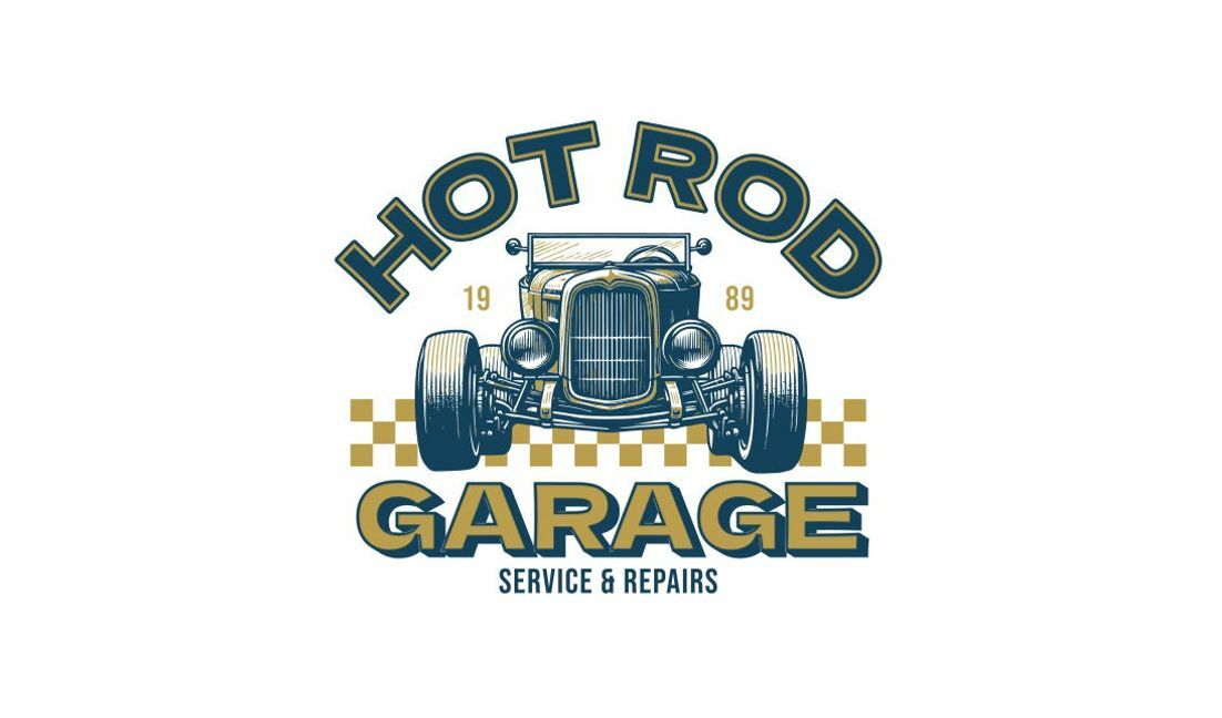 Classic hot rod garage design with vintage car illustration t-shirt design template