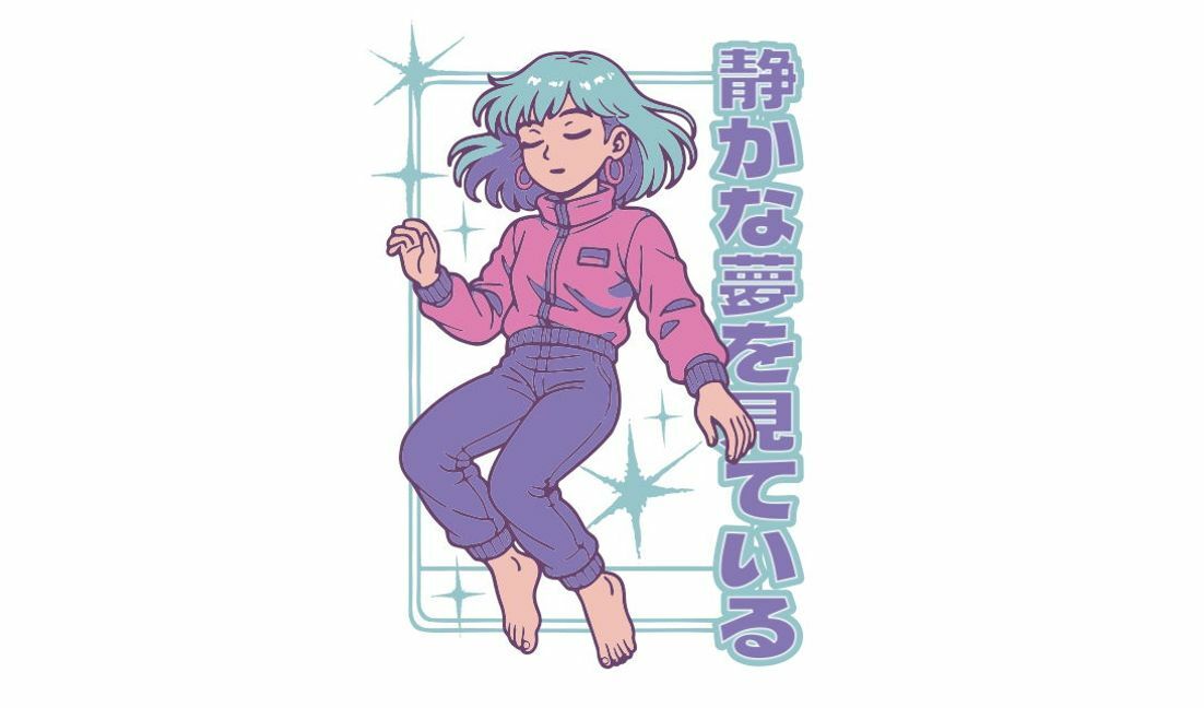 Plantilla de diseño para camiseta Ilustración de chica de anime de ensueño con colores pastel