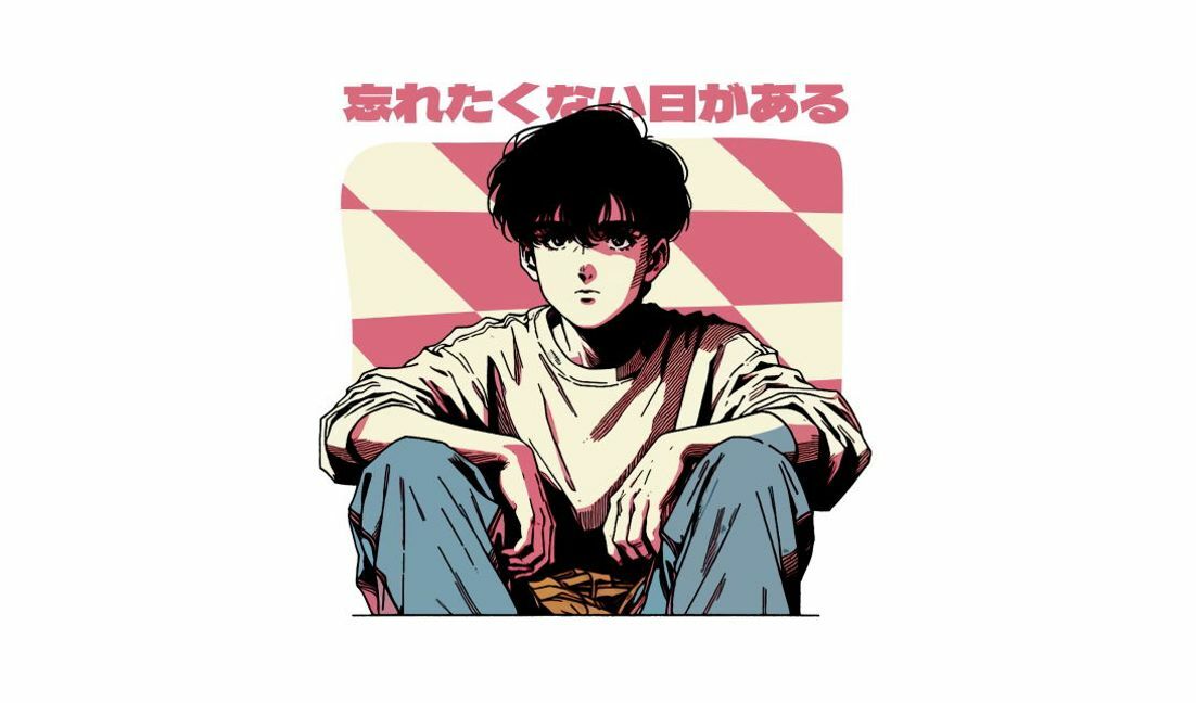 Modelo de design para camiseta Ilustração de personagem de anime emotiva com citação atenciosa